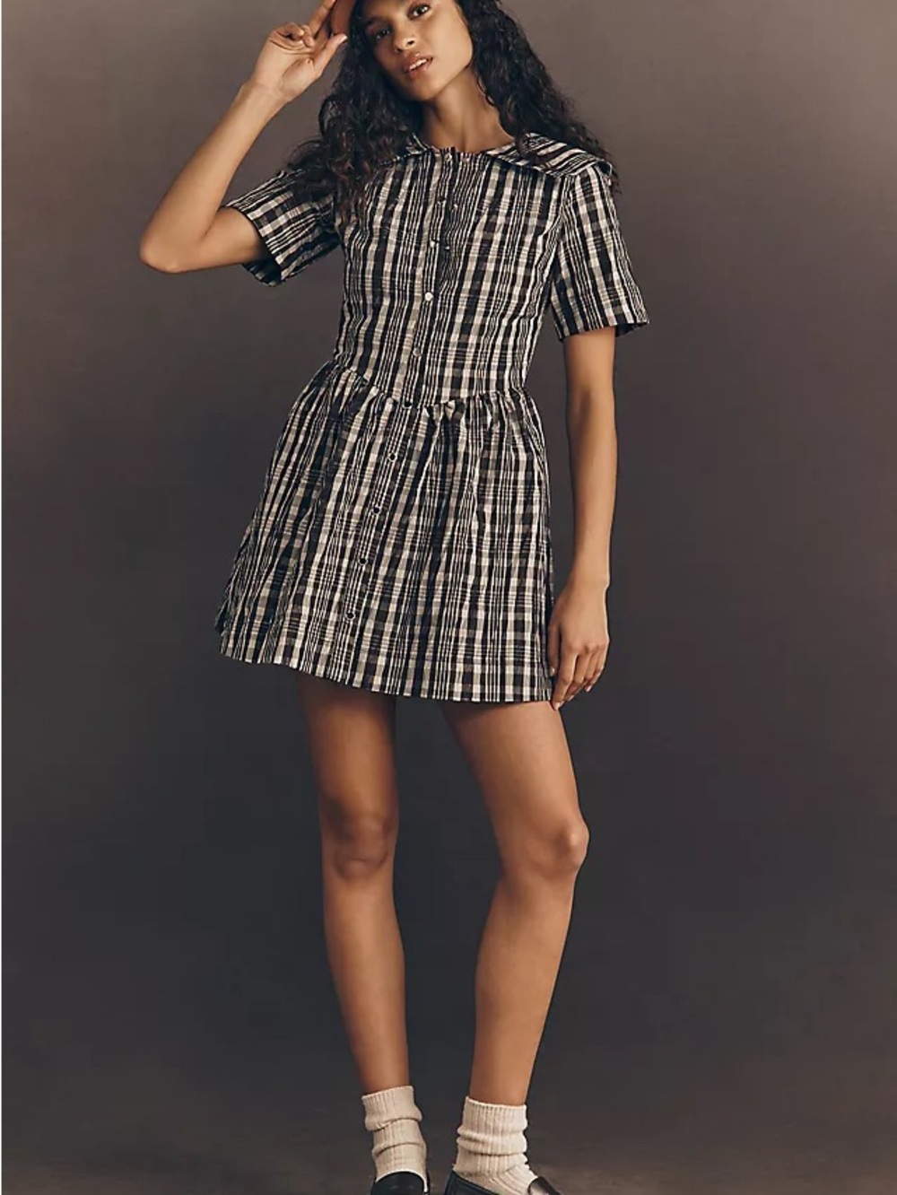 NWT Damson Madder Miley Fall Plaid Short Sleeve Collared Mini Dress